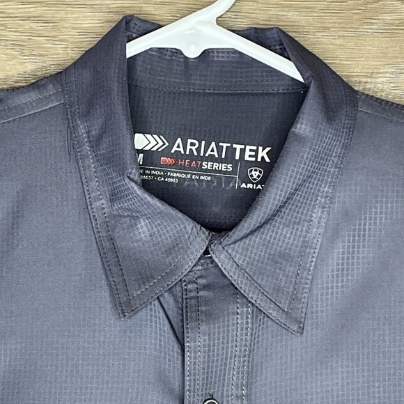Ariat Tek Button Down Shirt Mens Med Gray Performance Heat Series Button Up - Picture 7 of 14